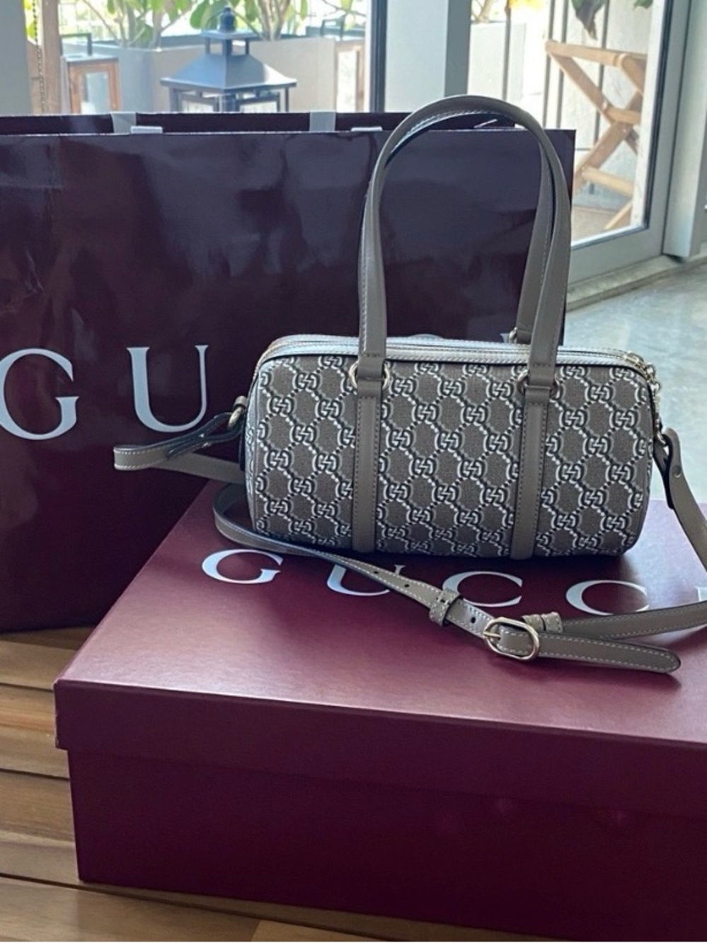 Gucci Beige and Taupe GG Mini Barrel Bag